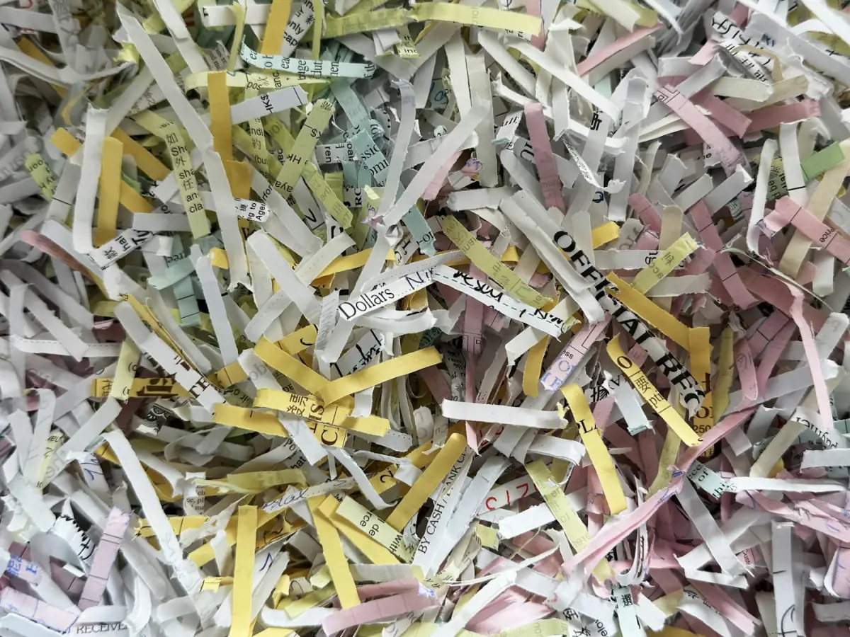 Un tas de documents passés au destructeur de papier